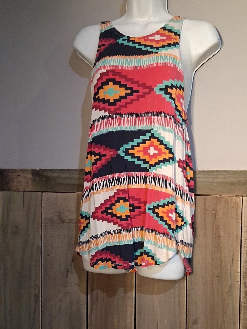 Rock & Roll Cowgirl Aztec Tank Top - Coral, Teal, Navy, White
